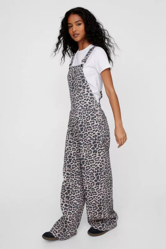 Leopard Print Denim Overalls