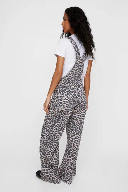 Leopard Print Denim Overalls